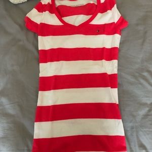 Tommy white and pink stripped top